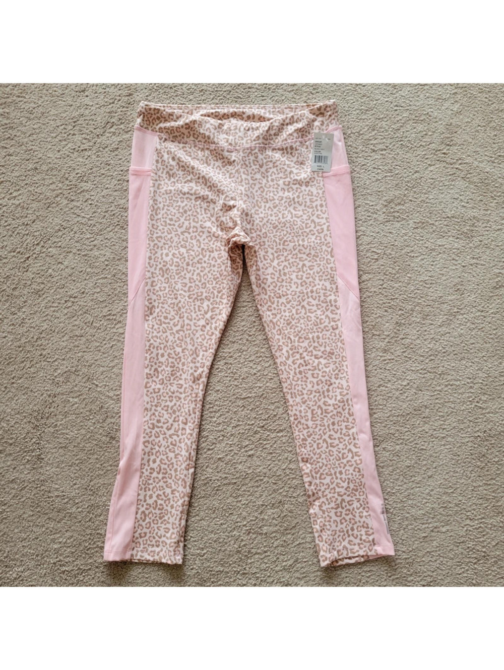 PBX Pro Cropped Legging Large Womens Pink Leopard Print Thigh Pocket NWT